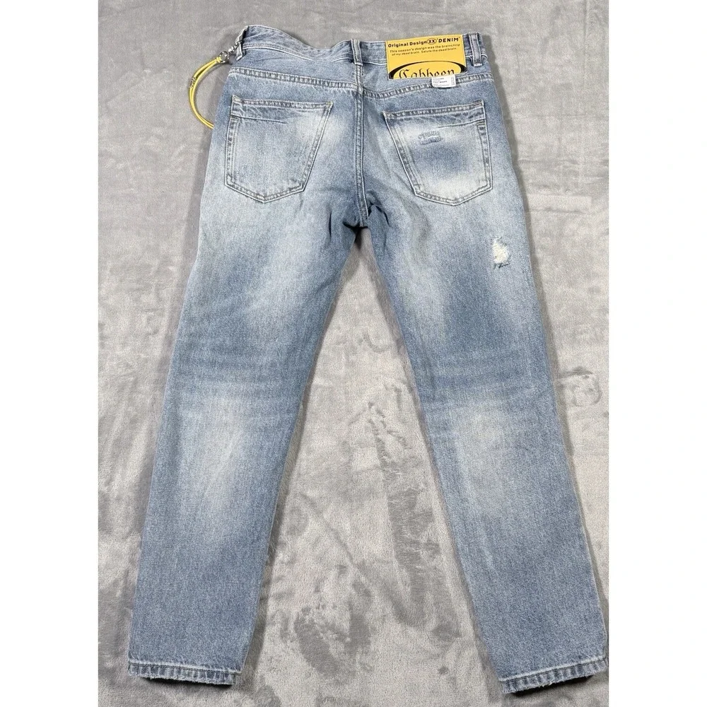 Cabbeen Distressed Jeans 28x27 Blue Denim Y2K Grunge Streetwear Taper FZT 81006
